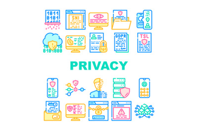 Privacy Policy Protect Collection Icons Set Vector