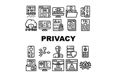 Privacy Policy Protect Collection Icons Set Vector