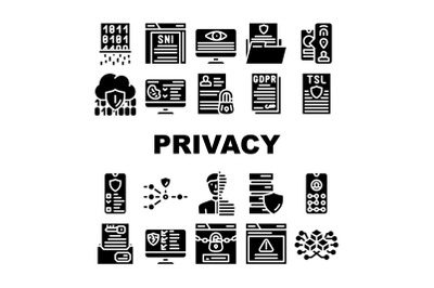 Privacy Policy Protect Collection Icons Set Vector