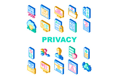 Privacy Policy Protect Collection Icons Set Vector