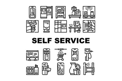 Self Service Buying Collection Icons Set Vector