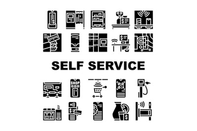 Self Service Buying Collection Icons Set Vector