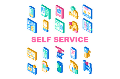 Self Service Buying Collection Icons Set Vector