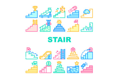 Stair And Achievement Collection Icons Set Vector