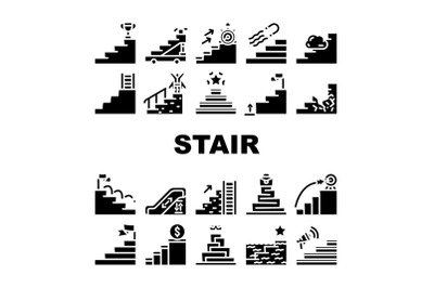 Stair And Achievement Collection Icons Set Vector