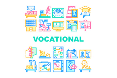 Vocational School Collection Icons Set Vector Illustration