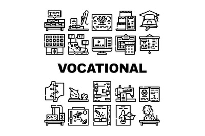 Vocational School Collection Icons Set Vector Illustration