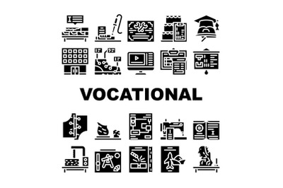 Vocational School Collection Icons Set Vector Illustration