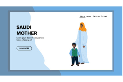 Saudi Mother And Son Standing Together Vector