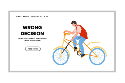 Wrong Decision Making Rider On Bicycle Vector