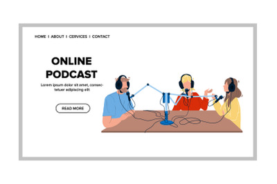 Online Podcast Recording Radio Workers Vector