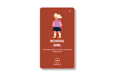 Schoolgirl Kid Going To Elementary School Vector