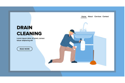 Drain Cleaning Repairman With Equipment Vector