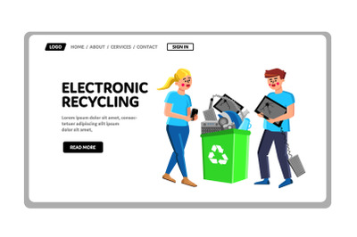 Electronic Recycling Trashcan With Gadgets Vector