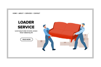 Loader Service Workers Moving Sofa Together Vector