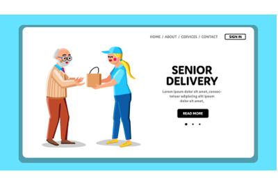 To Senior Delivery Internet Order Or Food Vector