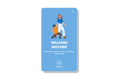 Mother Walking With Son Outdoor In Park Vector