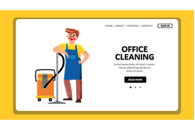 Office Cleaning Service Worker With Vacuum Vector