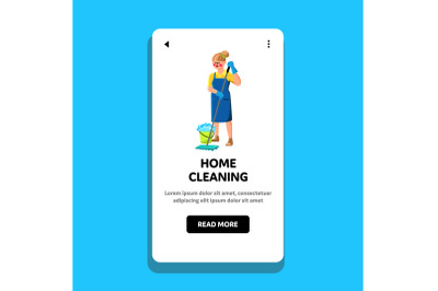 Home Cleaning Occupation Woman With Mop Vector