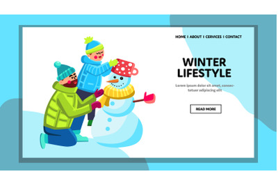 Winter Lifestyle And Funny Time Of Family Vector