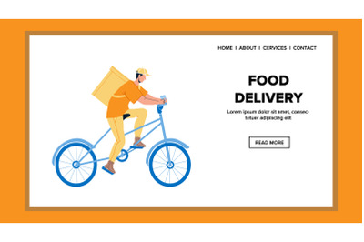 Food Delivery Man Carrying Order On Bicycle Vector