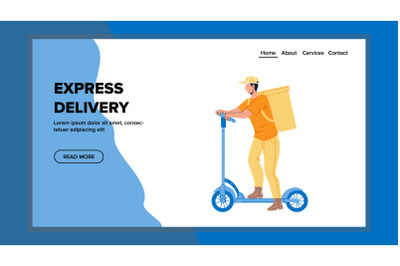 Express Delivery Service Man Riding Scooter Vector