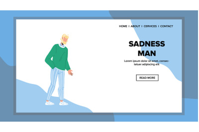 Sadness Pensive Bearded Man Staying Alone Vector