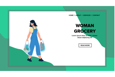 Woman Grocery Food Carrying In Shopping Bag Vector