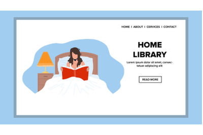 Home Library Book Reading Woman in Bed Vector