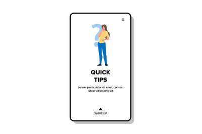 Quick Tips Searching Confused Young Woman Vector