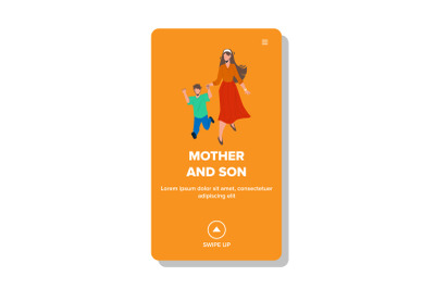 Mother And Son Late And Run To Kindergarten Vector