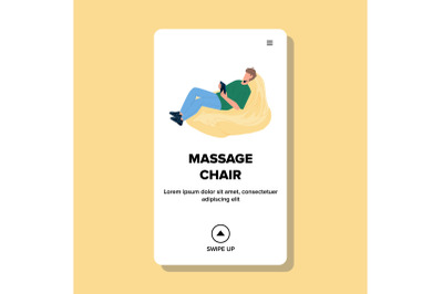 In Massage Chair Relaxing Young Man At Home Vector