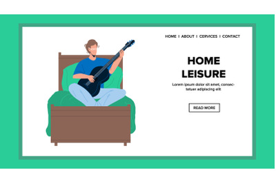 Home Leisure Time And Playing On Guitar Vector