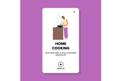 Home Cooking Young Woman At Kitchen Stove Vector