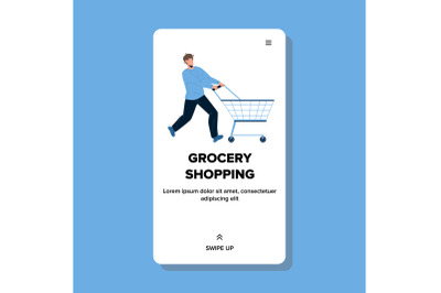 Grocery Shopping Man Driving Store Cart Vector