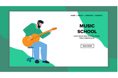 Music School Student Learn Play On Guitar Vector