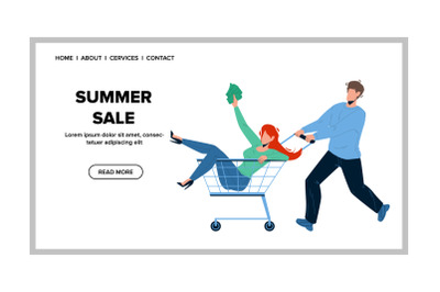 For Summer Sale Customer Running To Store Vector