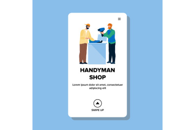 Handyman Shop Seller Man Selling Drill Vector