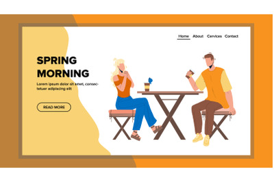 Spring Morning Boy And Girl Drinking Coffee Vector