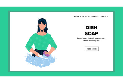 Dish Soap Woman Using For Washing Plate Vector