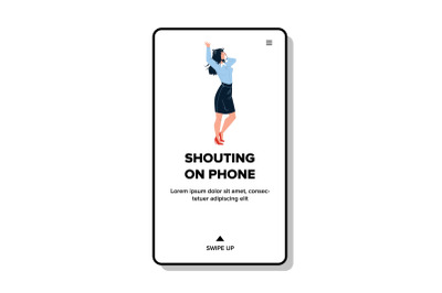 Shouting On Phone Device Angry Young Woman Vector