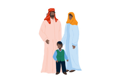 Arab Family People Father, Mother And Son Vector