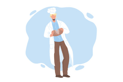 Baked Bread Breaking Bakehouse Worker Chef Vector