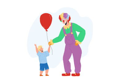 Clown Giving To Little Boy Child Balloon Vector