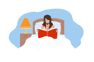 Woman Read Book In Bedroom Before Bedtime Vector