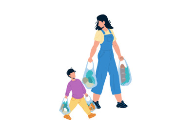 Children Etiquette Help To Adult Carry Bags Vector