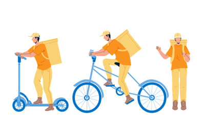 Courier Man Delivery Service Worker Set Vector