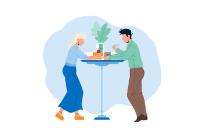 Dessert Eating Man And Woman At Cafe Table Vector