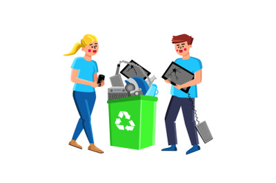 Electronic Waste People Throw Out In Basket Vector