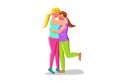 Girls Friends Hugging Together, Friendship Vector